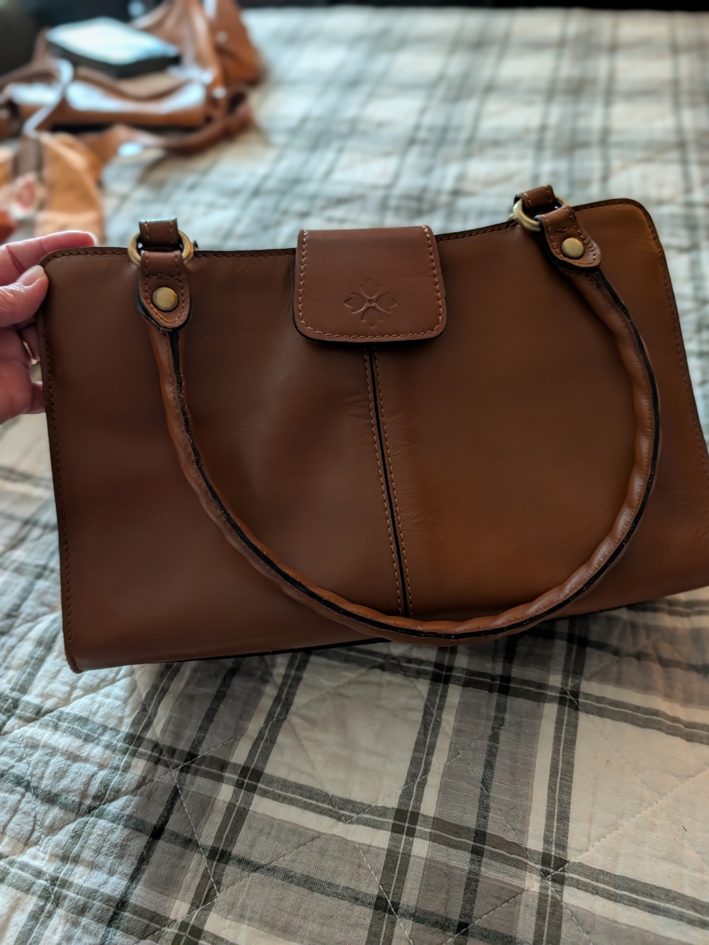 Patricia Nash Ostrich Embossed Leather Frame Satchel Handbag Top Handle